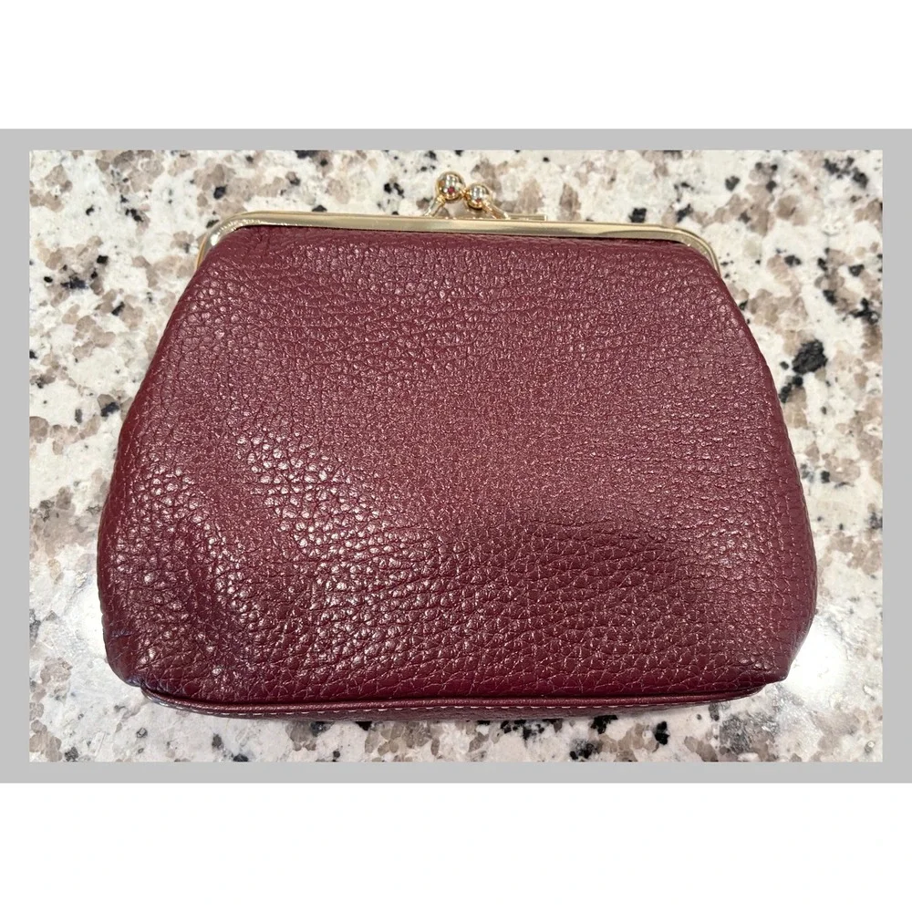 Dooney & Bourke Burgundy Pebble Grain Leather Kiss Lock Coin Purse Card Case